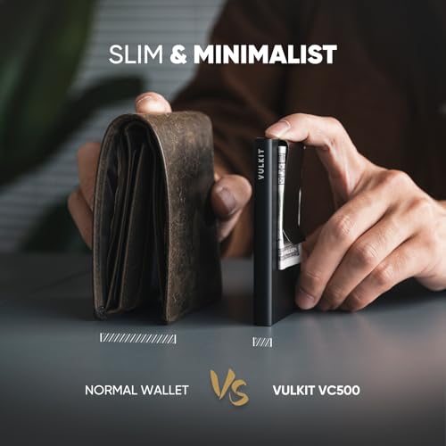 Image of VULKIT Credit Card Holder RFID Blocking with Money Clip, Slim Aluminum POP UP Wallet for Men, Carbon Black