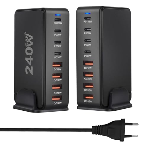Cargador USB C súper rápido de 240W, adaptador PD de 8 puertos para múltiples ordenadores