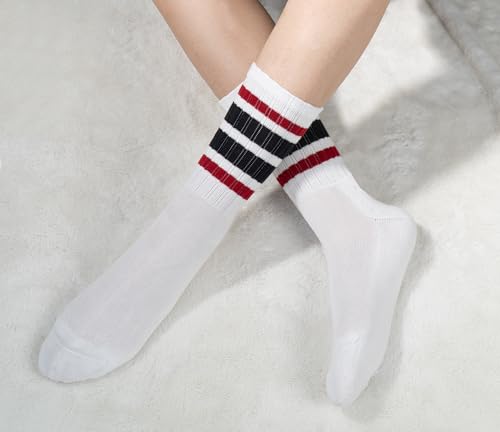 Image of BomKinta Striped Crew Socks Women - Retro Novelty Socks - Stretchy Casual Athletic Cotton Gifts Sock Size 5-10