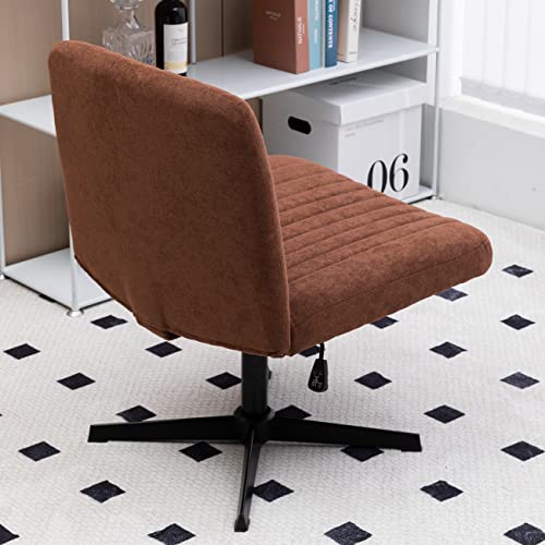 Armless Wide Office Chair No Wheels Fabric Padded Desk Chair Task Vanity Chair Swivel Home Office Desk Chair 120°Rocking Mid Back Ergonomic Computer Chair For Make Up,Small Space, Bed Room(Brown) #TOP5