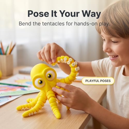 Image of 3D Printed Cute Octopus toys,Flexible Joint 3D Printed Animals(Purple) | boy toys age 6-8,Animal Figurine,Easter Basket Stuffers for Kids, 3D Printed toys, Classroom Prizes Supplies