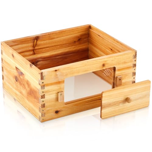 Juexica 10 Frame Deep Brood Bee Hive Box, Langstroth Beehive with Transparent Acrylic Windows, Bee Box Dipped in 100% Beeswax (Unassembled)