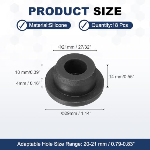 Image of MECCANIXITY 18pcs T-Shaped Silicone Plugs 21mm 27 /32 Inch Dia Snap in Plug Hole Seal Cover Round Rubber Stopper for 20-21mm Holes Kitchen Rubber Bulkheads Waterproof Sealing, Black