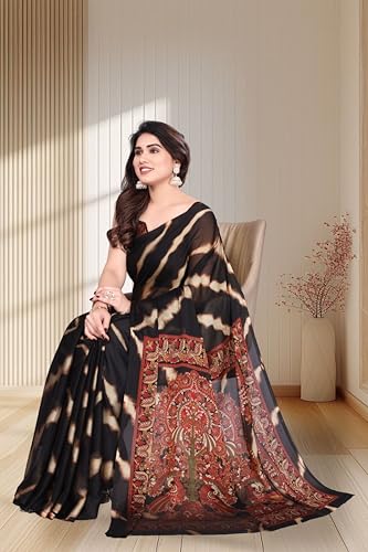 Image of SUPERLAXMI Women's Chiffon Floral Printed Saree with Blouse Piece
