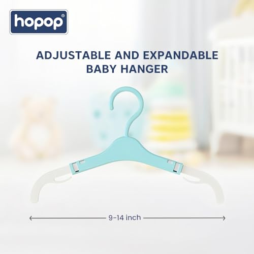 Image of Hopop Kids Hangers|Telescopic Adjustable Anti Slip Plastic Hanger for Baby & Kids Clothes |Extendable Hanger for Wardrobe|Baby Hangers for Kids Clothes Set| Multicolour (Pack of 12)