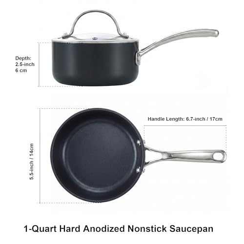 Cooks Standard Classic Nonstick Saucepan with Glass Lid, Hard Anodized Non Stick Suace Pan, Small Kitchen Cooking Sauce Pot Milk Pan, Dishwasher Safe Cookware, 1-Quart, Black by Cooks Standard - Image 2