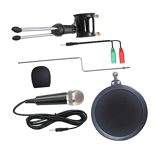 Holibanna Condenser Microphone Set with Holder Spray Net and Audio Cable for Recording Streaming and Vocals Black Color