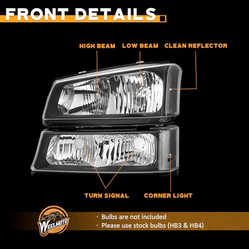 Image of WEELMOTO Halogen Headlights Assembly for 2003-2007 Chevy Silverado