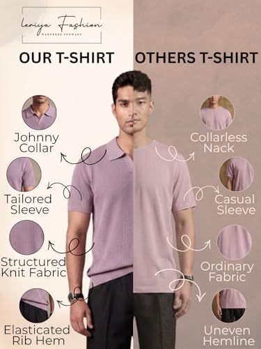 Image of Leriya Fashion Polo T Shirt for Men | Textured Polo T Shirts for Men | Smart Casual Half Sleeve T-Shirt for Mens, Breathable Cotton Knit Collar T Shirts