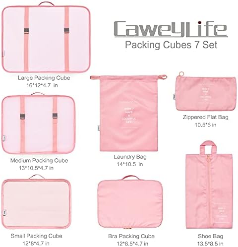 CaweyLife 7 Pcs Set Packing Cubes Traveling Luggage Organizers Pack Bags for 24in Suitcase Travel Accessories (7 Pcs, Pink) 6 CaweyLife 7 Pcs Set Packing Cubes Traveling Luggage Organizers Pack Bags for 24in Suitcase Travel Accessories (7 Pcs, Pink)