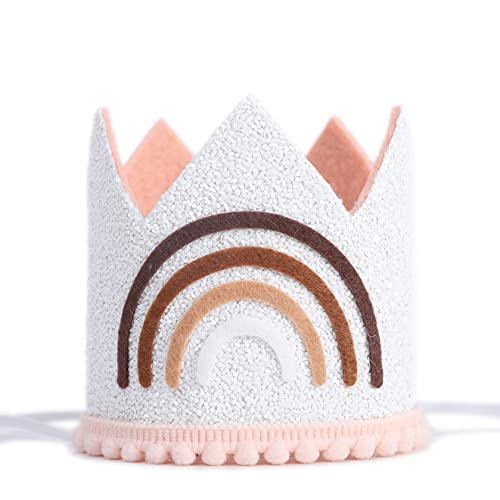 WAOUH Rainbow Hat for Birthday Party - Rainbow Crown for Birthday Decoration, Cake Smash Photo Prop, Glitter Rainbow Crown for Girl or Boy (Rainbow Crown Brown)