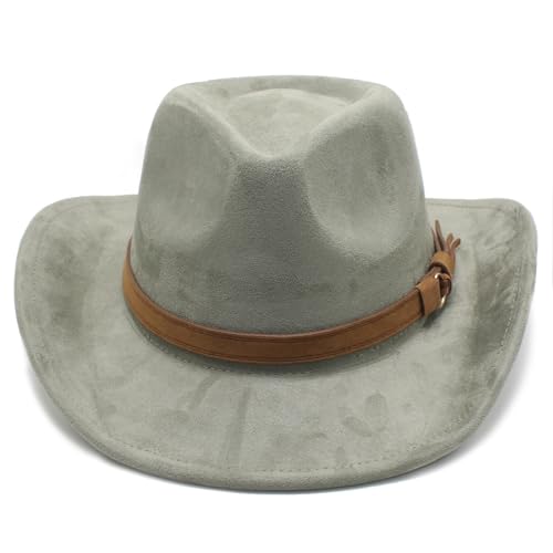 Image of Unisex Western Suede Cowboy Cowgirl Hat Classic Wide Brim Fedora Hat for Men &Women