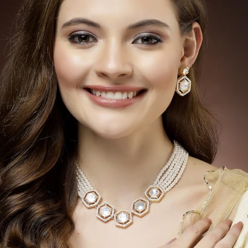 Image of Karatcart Polki Kundan Jewellery Set for Women