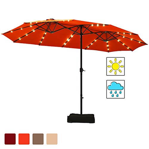 Tangkula 15 Ft Solar Led Patio Double Sided Umbrella With Base Solar Powered Led Outdoor Extra Large