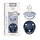 BIBS De Lux Schnuller 2er-Pack, BPA-frei, Kirschform Nippel. Silikon, Hergestellt in Dänemark. 0-36 Monate (2er Pack), Dusty Blue/Steel Blue