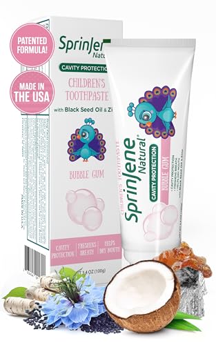 Sprinjene Kids Toothpaste Bubblegum Toothpaste Kids Fluoride Toothpaste SLS Free Cavity Protection Toothpaste with Patented Natural Formula 1 Pack - Improved Flavor