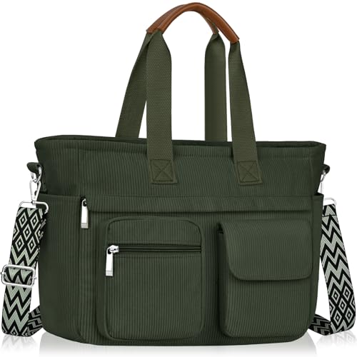 JUYANO Sac a Main Femme en Velours Côtelé, Grand Tote Bag Bandoulière Réglable avec Fermeture à Glissière et Poches, Léger Sacs à main Ordinateur...