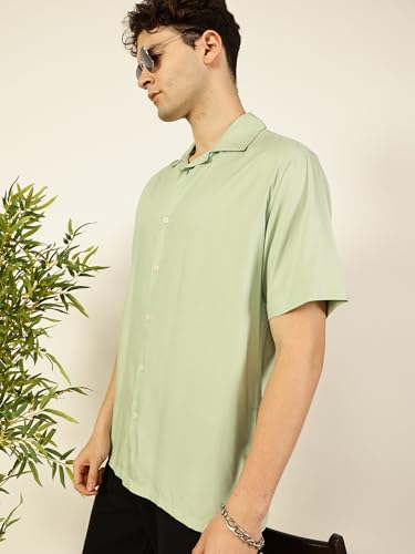Image of Thomas Scott Men Half Sleeves Camp Collar Oversize Fit Solid Casual Shirt