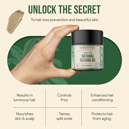 Morstar Raw Batana Oil from Honduras | Dr. Sebi Recomended | Unrefined, Organic and Natural - Promotes Hair Growth and Thickness for Men & Women, 100% Pure, 3.4 OZ | 1 Month Supply