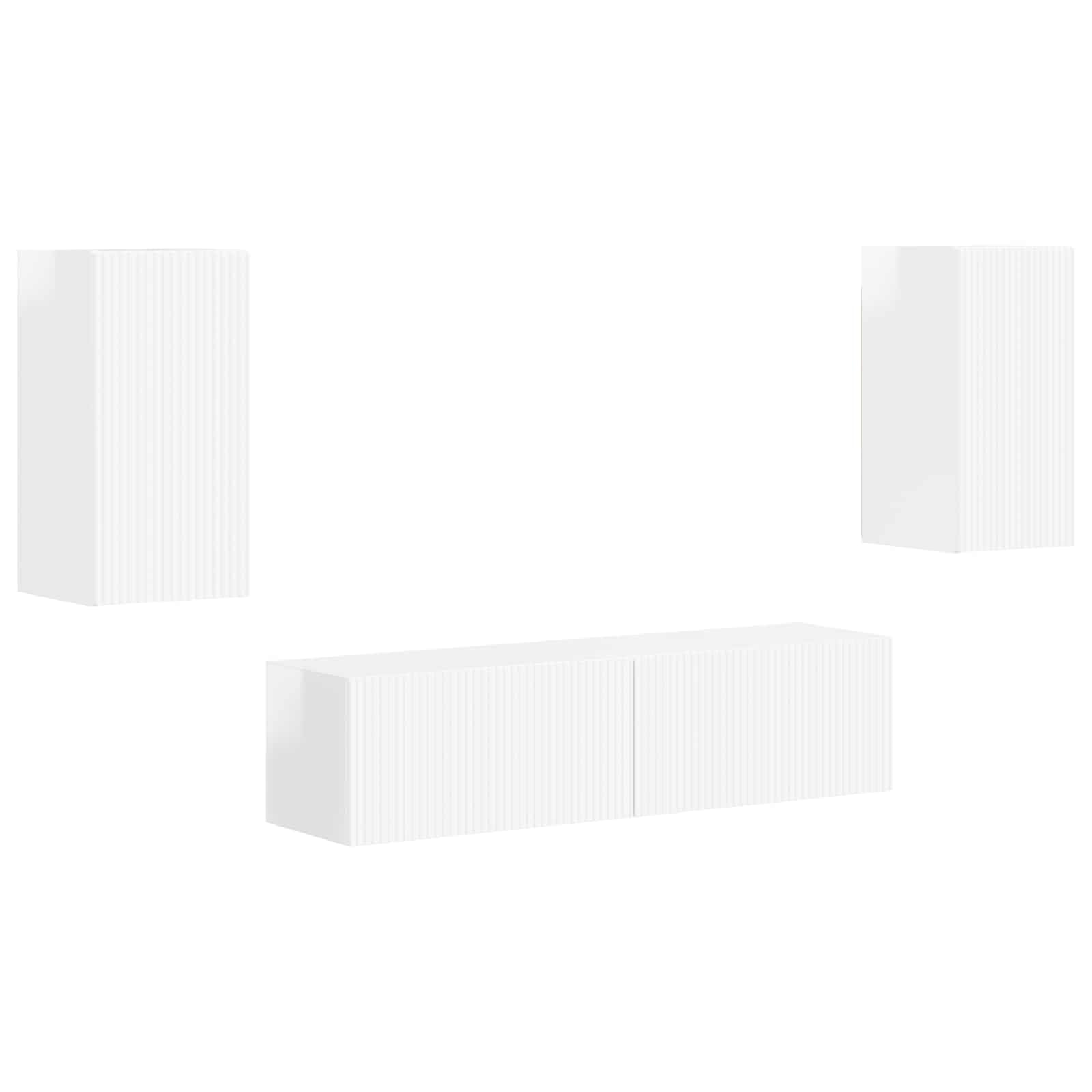 TV-Schrankset 4-TLG, Wohnwand in Hochglanz Weiß, modernes TV-Board und Wandregal Set aus Holzwerkstoff für Wohnzimmer, funktionales Media-Center zur Aufbewahrung