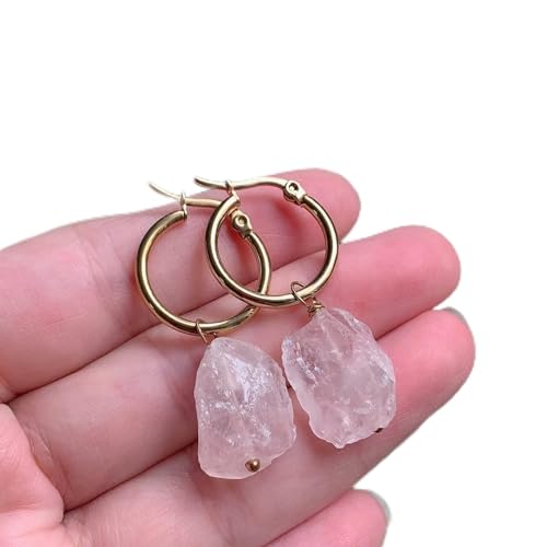 天然水晶ピアス 鉱石 ミネラル 蛍石 水晶 アメジスト ストーン 振り子 紫水晶 ドロップイヤリング,バラ石英