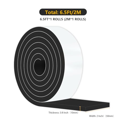 Image of Weather Stripping Door Seal,High Density CR,2 in x 3 /8 in x 6.5Ft | Weather Stripping,Soundproof,Cold Insulation,Foam Insulation Tape for Door, Front Door Frame, Windows,Sliding Door,Black