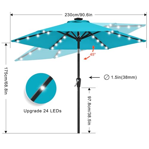 Image of ABCCANOPY Durable Solar Led Patio Umbrellas with 24LED Lights 7.5FT (Turquoise)