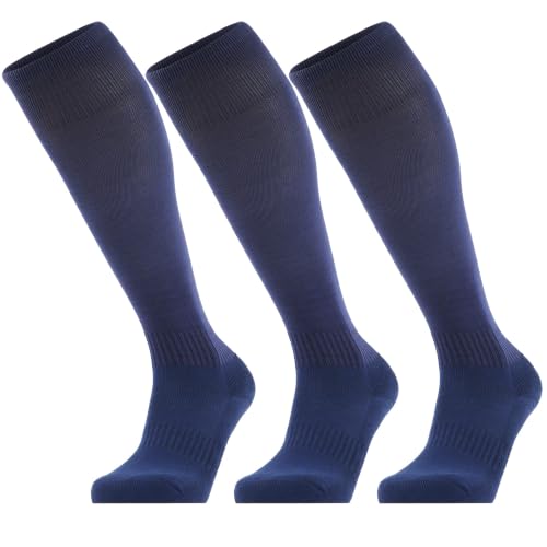 GRAPMKTG 3 Pack Softball Soccer Baseball Socks for Youth Men and Women Football Knee High Socks for Kids Adult Tube Socks for Boys Girls Navy Blue Large by GRAPMKTG - Used condition - US$14.13