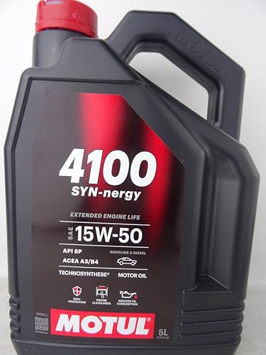 MOTUL Aceite de motor 15W-50 4100 aceite parcialmente sintético Aceite para motor ACEA A3/B4 API SP SYN-nergy 5L