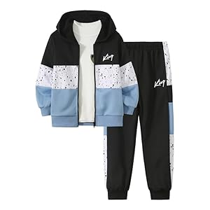 Boys 2 Piece Pants Set Long Sleeve Color Block Sweatshirt Pullover Tops and Joggers Fall Winter Outfits, Blue, 3-4Yyears
