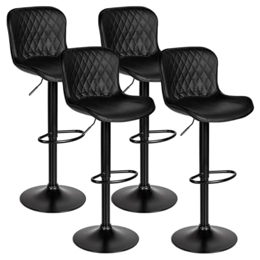 Kit 04 Banquetas Cozinha Americana Bar Balcão Giratória Alta Couro Sintetico Escosto Costura Diamantada (Preta)