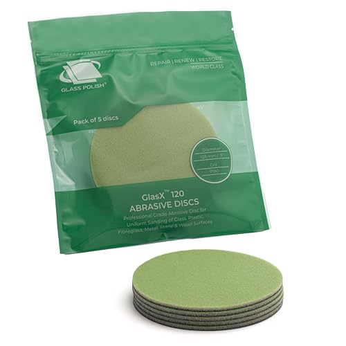 Glass Polish 5 inch (125mm) 180 Grit Pack of 5 Sanding Discs for Rotary Polisher - Glass Foam Backed Silicon Carbide Abrasive P180 - GP14503