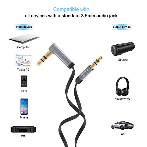 Cablecreation Aux Cable, 6 Ft Flat 3.5Mm Auxiliary Audio Stereo Cord 90 Degree Right Angle Compatible With Car,Home Stereos, Headphones, Ipod Iphone Ipad, Smartphone, Mp3 Player, Black #TOP6