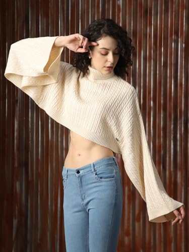 Image of High Star Women Acrylic Knitted Boxy Fit Turtle Neck Full Sleeves Sweaters 52