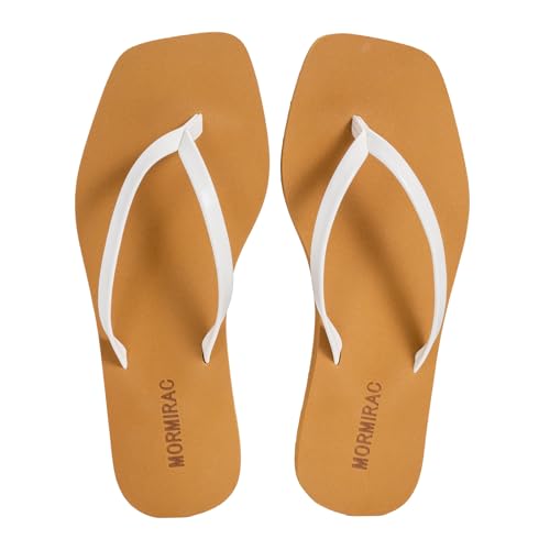 Image of Womens Slim Leather Comfortable Flip Flops Summer Beach Thong Square Toe Sandals Arch Support Non Slip