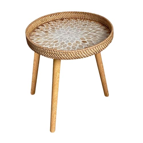 FytStycale Rattan Beistelltisch, Runder Couchtisch, Beistelltisch für...
