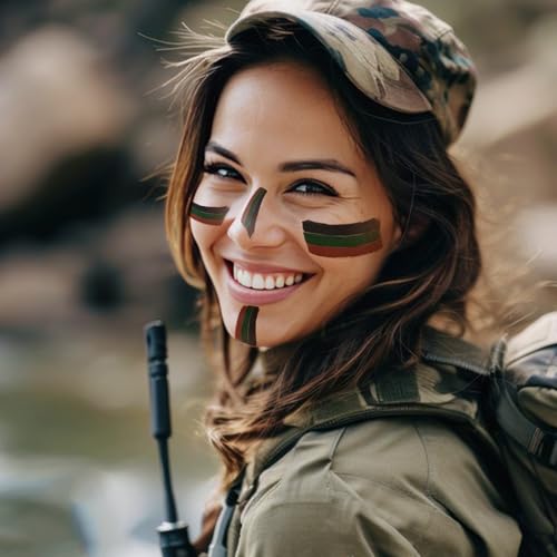 Mofuiry Bastão de pintura facial camuflada de 3 cores, 4 unidades, pintura facial de caça de longa d