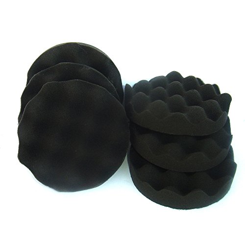 Polierschwämme Polierpads Polierzubehör 180 mm oder 150 mm Gewaffelt oder Glatt - Kletthaftend & In Verschiedenen Härtegraden Für Die Poliermaschine 6er-Set Schwarz (Soft-Medium, 150 mm gewaffelt)