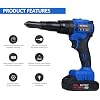 Weytoll Cordless Rivet Machine, Portable 20V Lithium Battery Charging Full-Automatic Core Pulling Rivet Machine Professional Kit,with 30Pcs Rivets, for 1/8'', 5/32'', 3/16'' Rivets