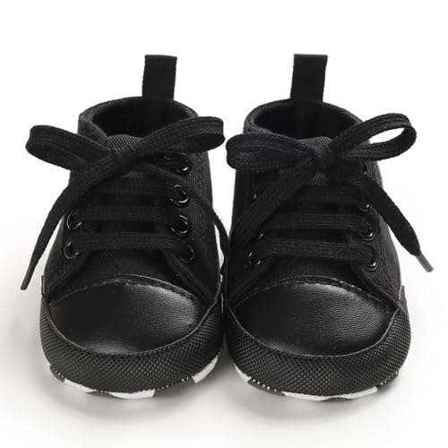 Image of Unisex Baby Girls Boys Canvas High-top Shoes, Newborn Infant Anti-Slip Soft Sole Frist Walking Breathable Sneakers