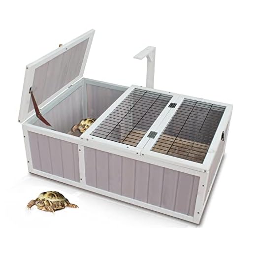 Tortoise House Habitat Wooden Small Animal Hutch Enclosure Indoor/Outdoor (36 * 24 * 14(L*W*H), Grey + White Trim)