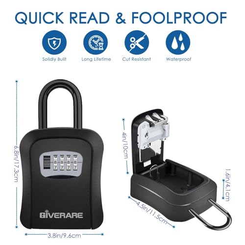 2 Pack Key Lock Box, 4 Digits Combination Lockbox, Wall Mount & Portable Alloy Metal Waterproof Outdoor Resettable Key Hider for House, Apartment, Realtors Spare Keys Safe Storage-Black - Image 2