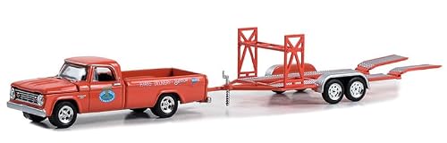 Greenlight 32290-A Hitch & Tow Series 29-1967 Dodge D-100 - Mr. Norm's Grand Dodge with Tandem Car Trailer 1:64 Scale Diecast