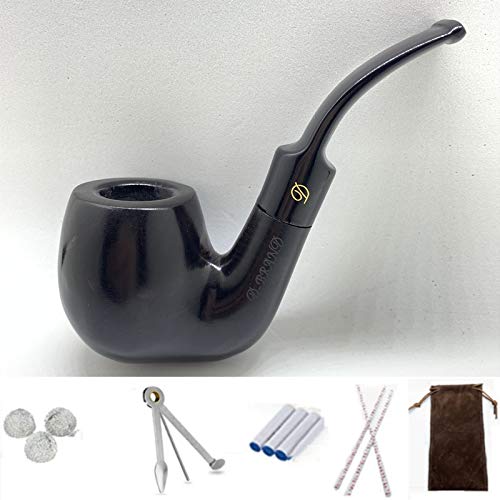 baokemeng Tubo de fumar ébano, pipa de fumar con raspador de tubo 3 en 1, 3 limpiadores de tubos, 3 bolas de metal, bolsa de tubo Cover