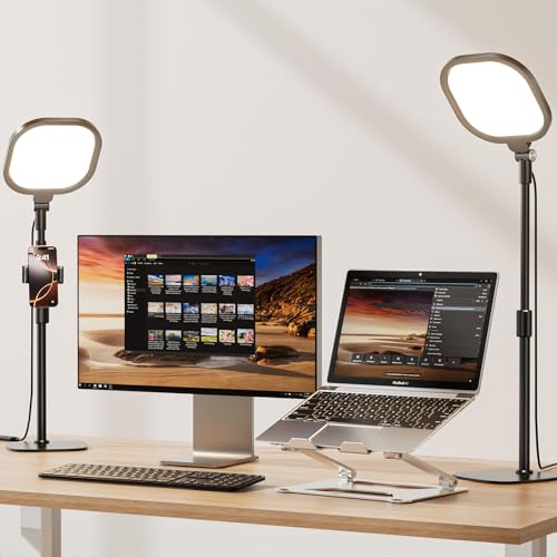 LitONES Ringlicht mit Stativ, Tisch Handy Laptop Ringleuchte, 30 Lichtmodi, Schreibtischlampe LED Dimmbar, Ausziehbarem Selfie Ring Licht für...