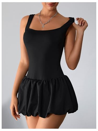 Image of Milumia Women's Square Neck Bubble Mini Tank Dress Short Party Club Dresses