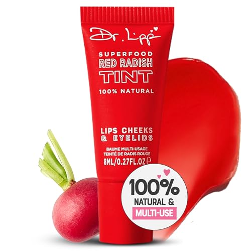 Dr. Lipp Superfood Lip Tint Roter Rettich 8ml - 4-in-1 ultra feuchtigkeitsspendender getönter Lippenbalsam, Lipgloss, Rouge & glänzender Lidschatten - 100% natürliches Lanolin & frei von Duftstoffen