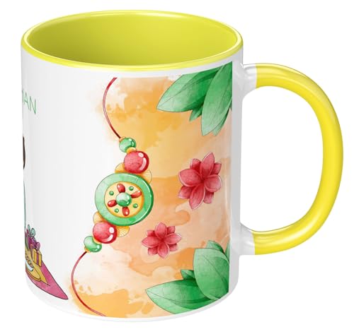 Image of Rakhi for Brother Printed Mug with Keychain Best Rakhi Combo Gift for Brother & Sister Rakshabandhan Return Gifts for Sister White 350ml Coffee Mug(Pack of 5)(Combo Set)(RMCKRCG608)