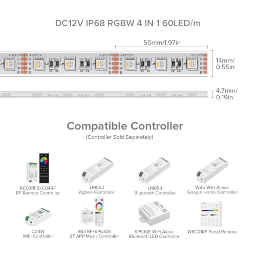 Image of BTF-LIGHTING RGBW LED Strip IP68 Waterproof Warm White DC12V 16.4FT 300LED