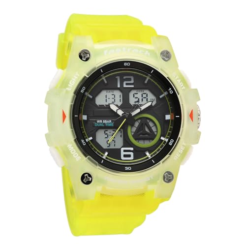 Image of Fastrack StreetStyle 6.0 with Analog Digital Black Dial Translucent Green Polyether Strap Watch for Men - 38133PP02W